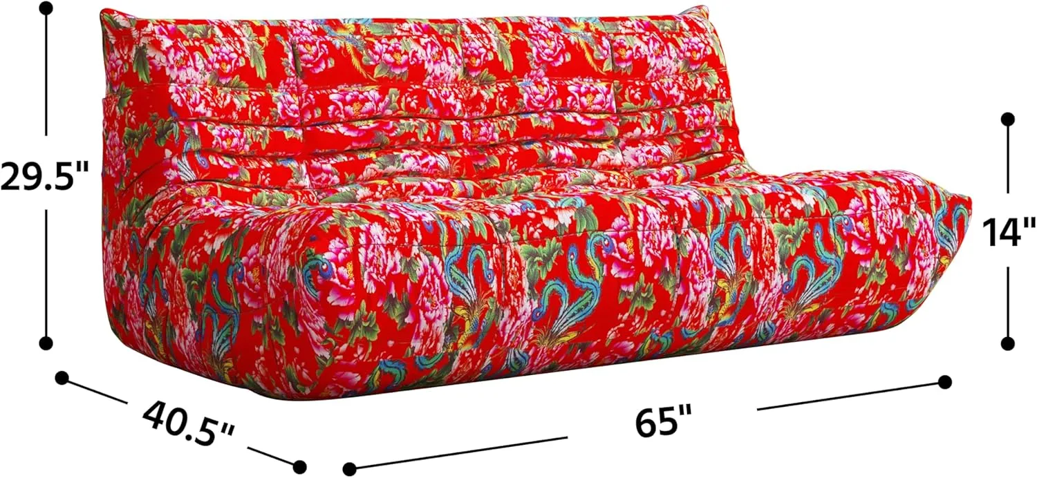 Bean Bag Chair, 3-Seater Bean Bag Chair, Upgraded Lazy Floor Sofa Couch for Adult, Large Fireside Beanbag Chair with High-Resilience Foam, Living Room, Apartment, Office,Bedroom(Flower, 3-Seater)