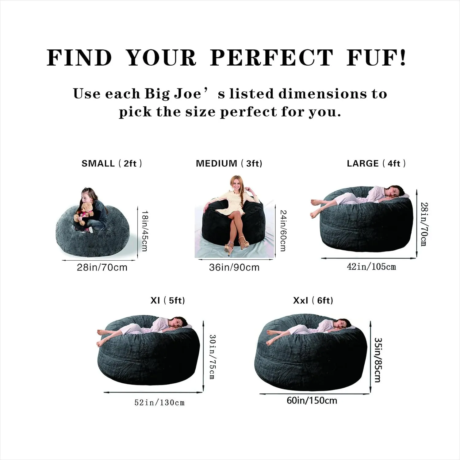 Bean Bag Chair Cover (No Filler), 3ft Fluffy Washable Large Bean Bag Chairs Cover for Adults for Living Room Bedroom Furniture