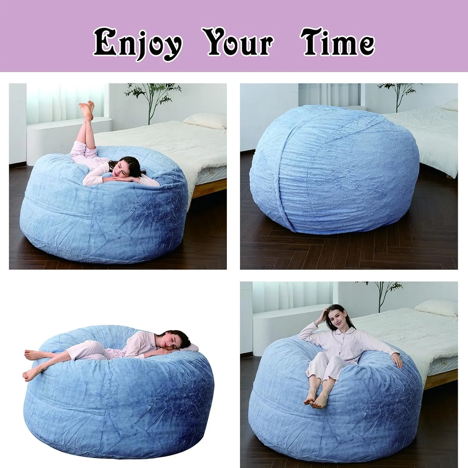 Bean Bag Chair Cover (No Filler), 4ft Fluffy Washable Large Bean Bag Chairs Cover for Adults for Living Room Bedroom Furniture