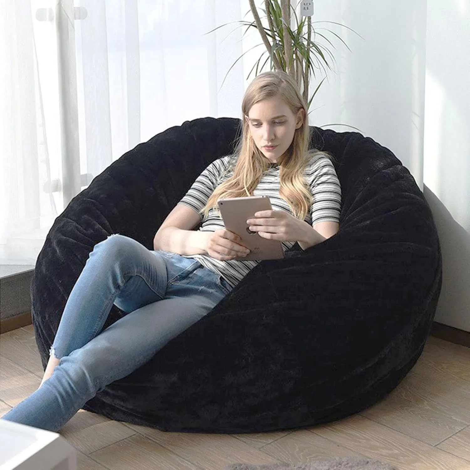 Bean Bag Chair Cover (No Filler), 4ft Fluffy Washable Large Bean Bag Chairs Cover for Adults for Living Room Bedroom Furniture