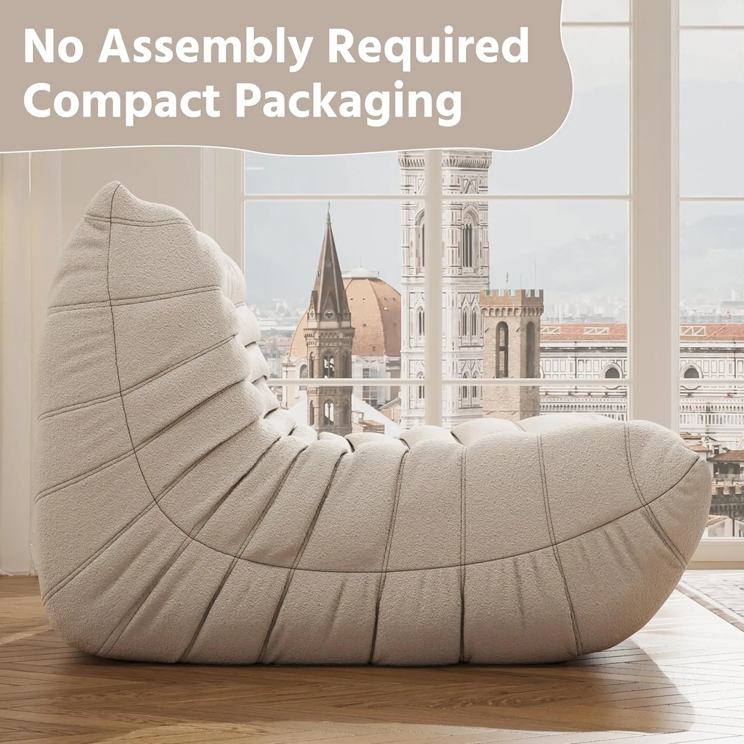 Bean Bag Chair, Fireside Chair, Large Bean Bag Chair for Adults, Bean Bag Chairs for Teens with High-Resilience Foam, Non-Slip Base Floor Lounge Sofa,Living Room (Beige, Single)
