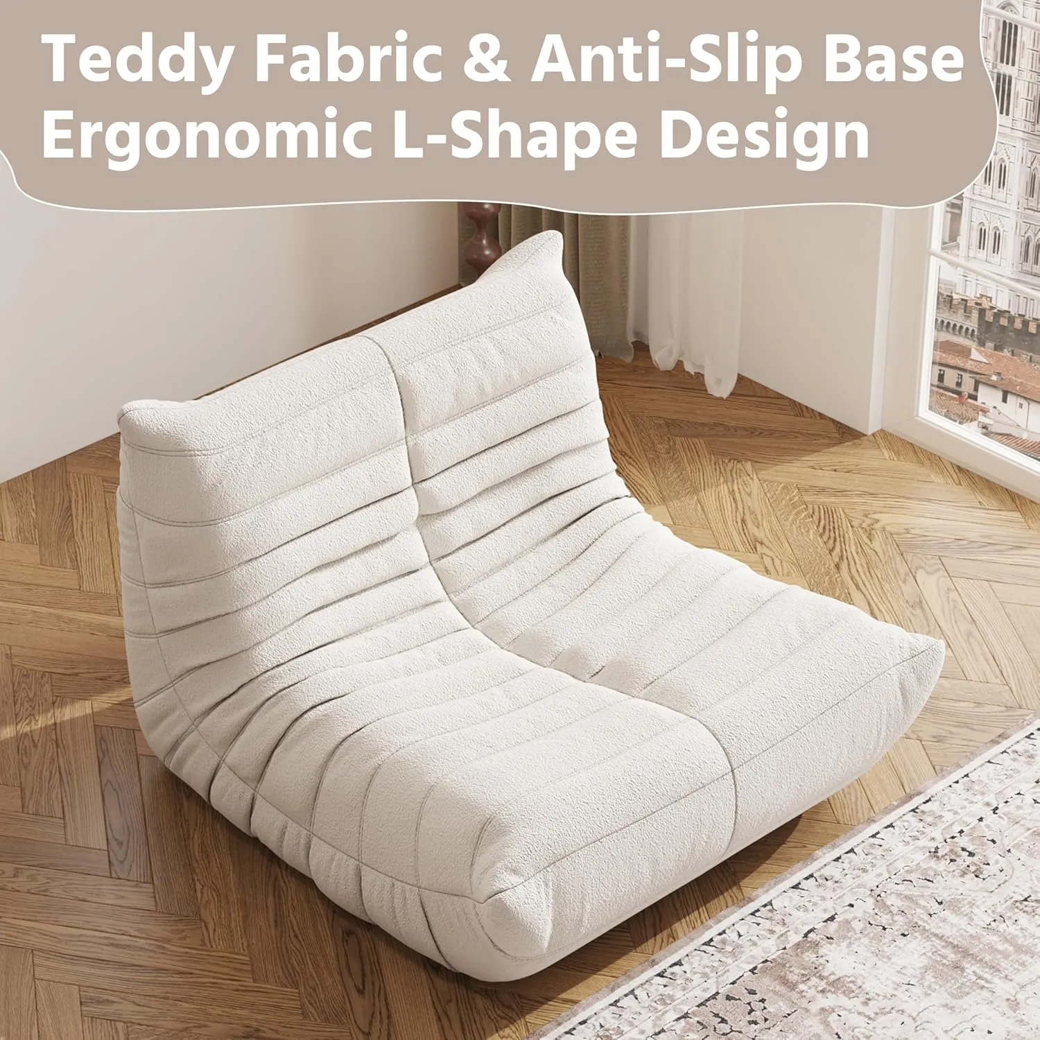 Bean Bag Chair, Fireside Chair, Large Bean Bag Chair for Adults, Bean Bag Chairs for Teens with High-Resilience Foam, Non-Slip Base Floor Lounge Sofa,Living Room (Beige, Single)
