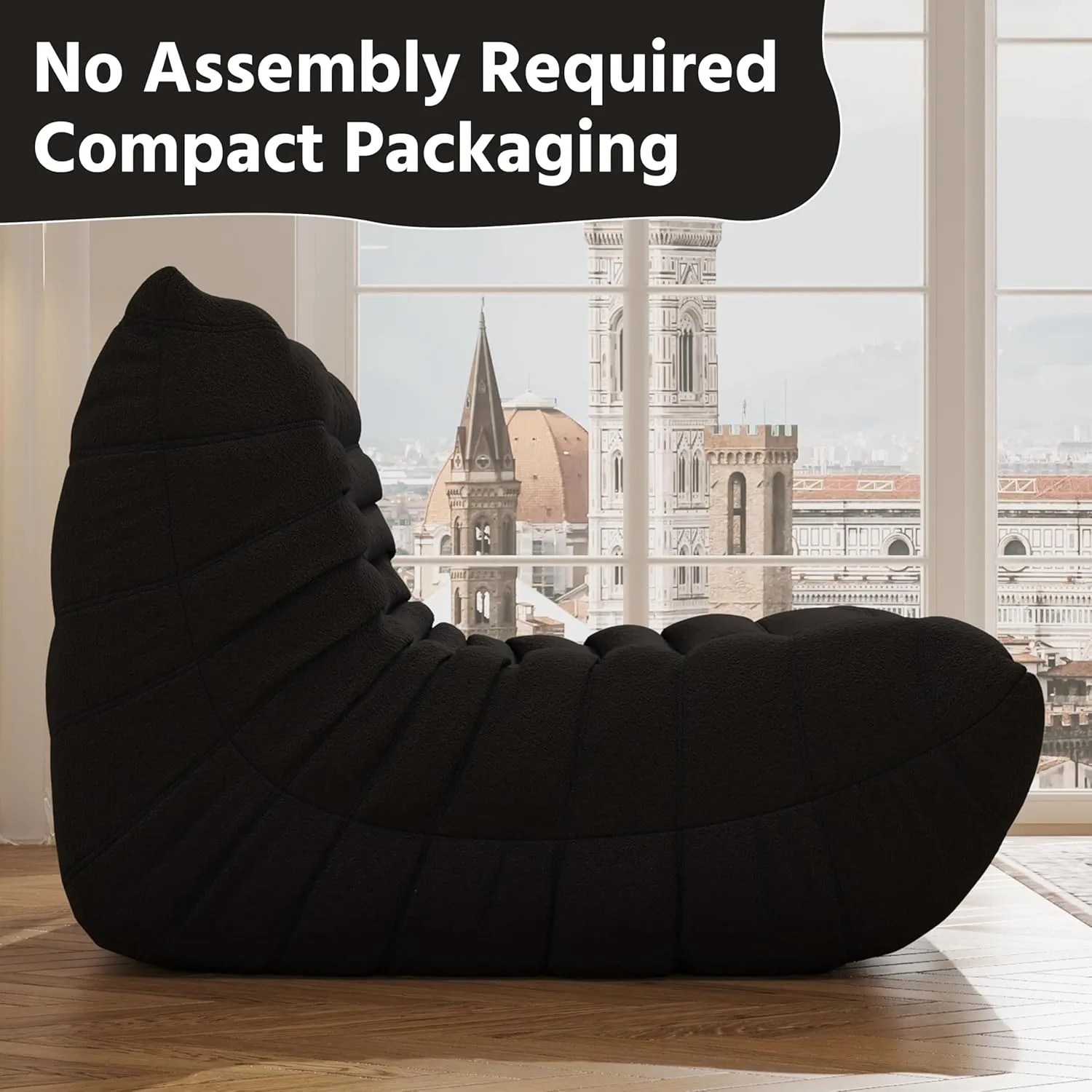 Bean Bag Chair, Fireside Chair, Large Bean Bag Chair for Adults, Bean Bag Chairs for Teens with High-Resilience Foam, Non-Slip Base Floor Lounge Sofa,Living Room (Black, Single)