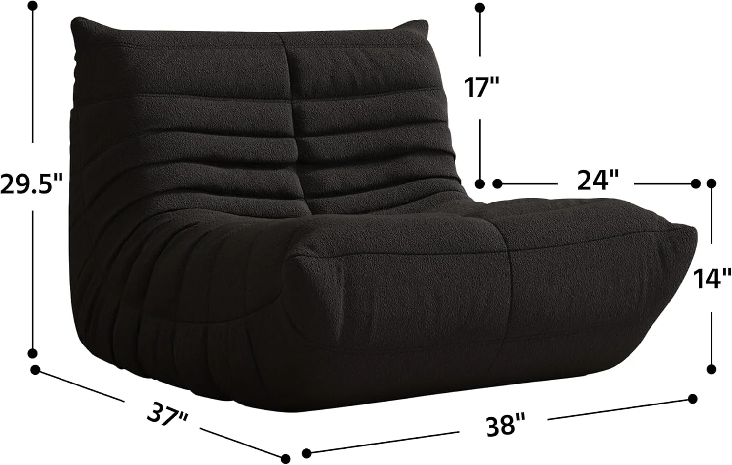 Bean Bag Chair, Fireside Chair, Large Bean Bag Chair for Adults, Bean Bag Chairs for Teens with High-Resilience Foam, Non-Slip Base Floor Lounge Sofa,Living Room (Black, Single)