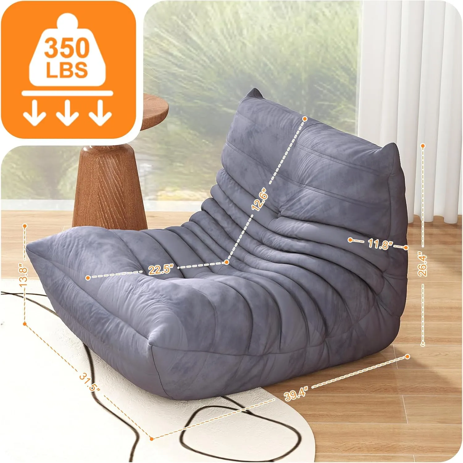 Bean Bag Chair for Adults & Kids, Giant Memory Foam Sofa with Ergonomic Curve, Lazy Floor Sofa, Fireside Chair for Living Room, Gaming Room,Bedroom,Reading Nook - Soft Plush Velvet Cover