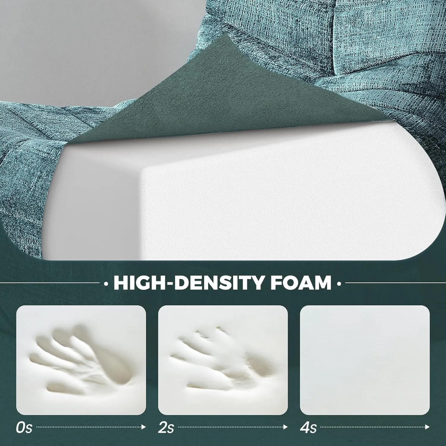 Bean Bag Chair for Adults, Modern Chenille Fabric Fireside Chair Lazy Floor Sofa Chair High-Density Foam Sofa Corner Couch for Living Room Bedroom Office, Single, Green