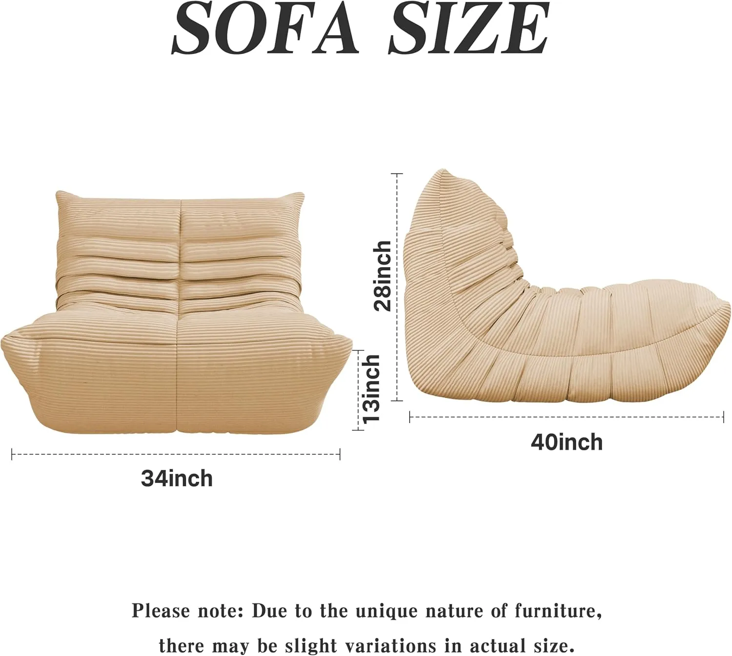 Bean Bag Chair, Lazy Floor Sofa Couch for Adults and Kids, Fireside Chair with Ergonomic Design, Memory Foam Lounge Chair for Living Room Bedroom, Office, Yellow