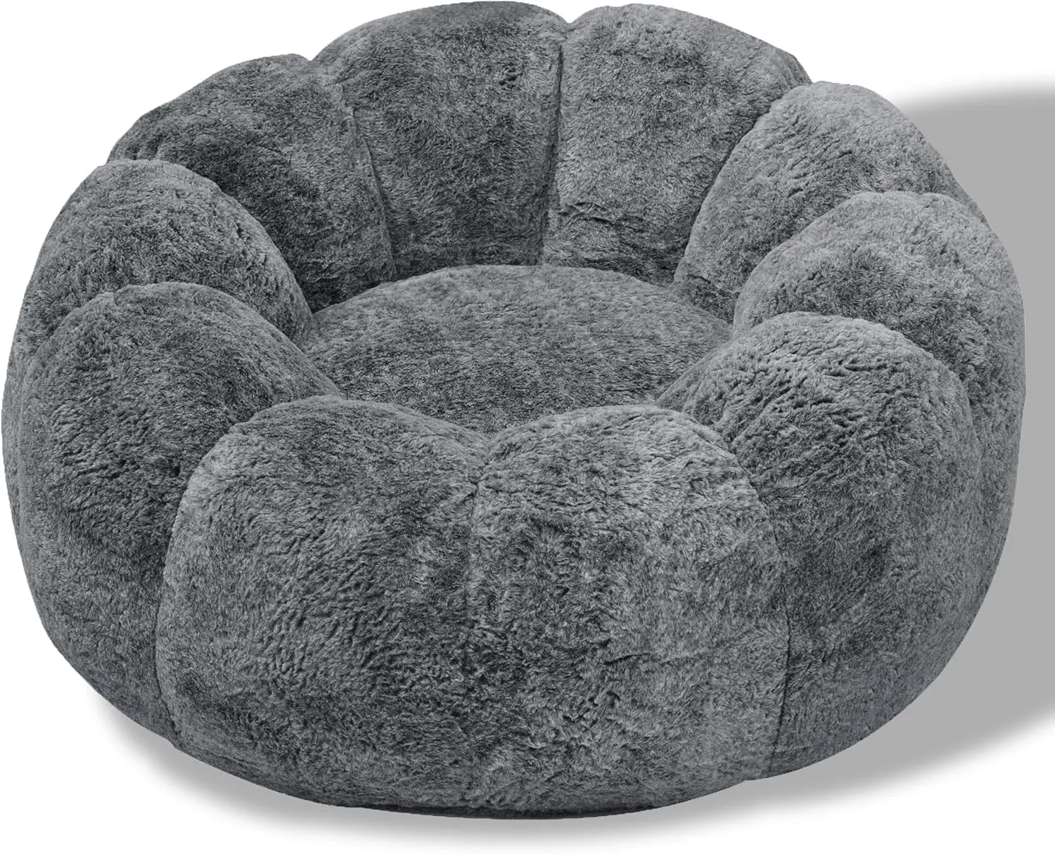 Bean Bag Chair with Filler, Faux Fur Comfy Chair with Petal Armrest Fluffy Lounge Chair for Bedroom, Living Room, Dorm, Game - Grey, Large, Low Support
