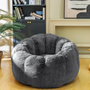 Bean Bag Chair with Filler, Faux Fur Comfy Chair with Petal Armrest Fluffy Lounge Chair for Bedroom, Living Room, Dorm, Game - Grey, Large, Low Support
