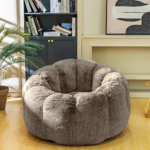 Bean Bag Chair with Filler Included, Faux Fur Comfy Chair with Petal Arm Rest Fluffy Reading Chair for Bedroom, Living Room, Dorm, Game - Taupe, Large, Low Support