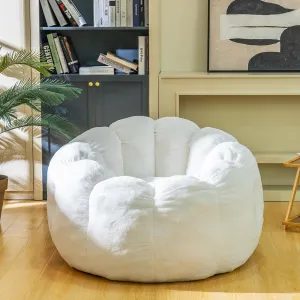 Bean Bag Chairs for Adults, Faux Fur Reading Chair with Petal Arm Rest Fluffy Comfy Chair for Bedroom, Living Room, Dorm, Game - White, Large, Low Support