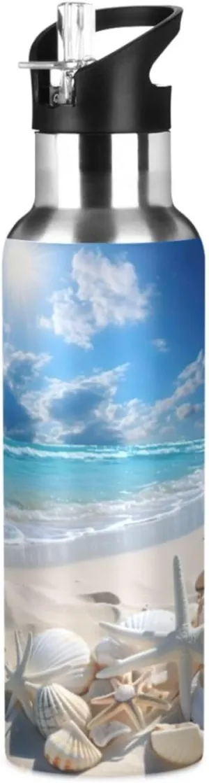 Beautiful Beach Scene 20 oz Water Bottle - Leak Proof, BPA Free, Stainless Steel, Vacuum Insulated for Sports and Office Use, Reusable Water Bottle