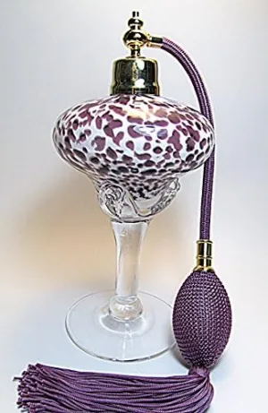 Beauty Line Art Glass Perfume Cologne Refillable Empty Bottle with Purple Bulb and Tassel Atomizer Sprayer