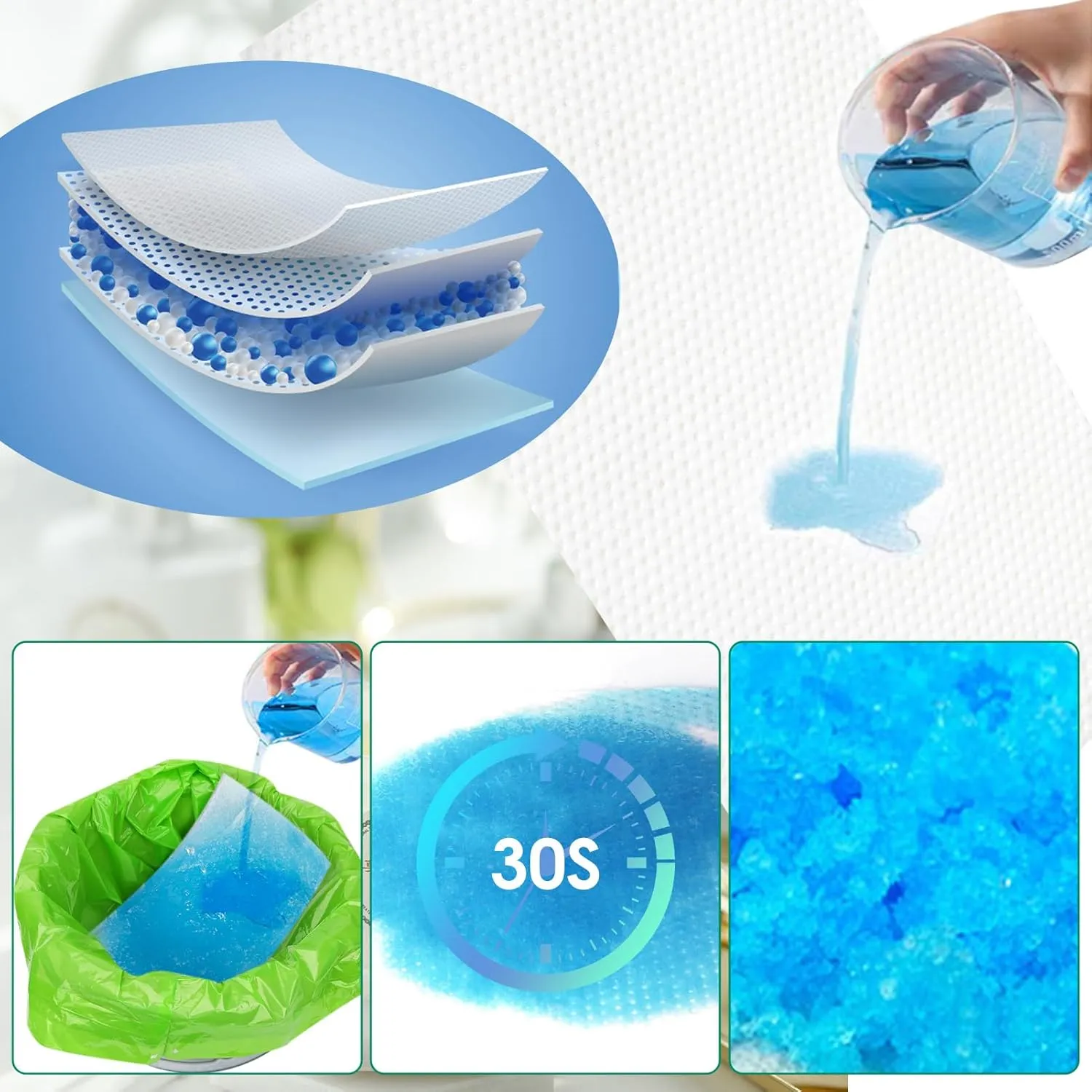 Bedside Commode Liners with Absorbent Pads, 50 Disposable Commode Bags and 50 Pads, Scented Adult Potty Chair Liners, Portable Commode Poop Bags for Commode Chair, Bedpan, Bucket Toilet