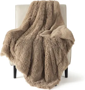 Bedsure Fuzzy Sherpa Faux Fur Twin Blanket Brown Cozy Gifts for Women Men, Soft Fleece Plush Warm Minky Thick Blanket Twin Size for Bed, Couch, Room Decor Dorm Essentials Brown Decor Gifts, 60x80
