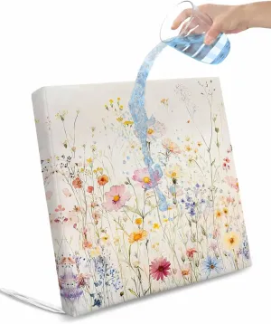 Beige Floral Spring Outdoor Cushion Chair Cover Set of 4 - Waterproof Couch Seat Covers, Vintage Farmhouse Botanical Patio Furniture Protector Cushions Slipcovers for Sofa/RV, 24"x24"x4"