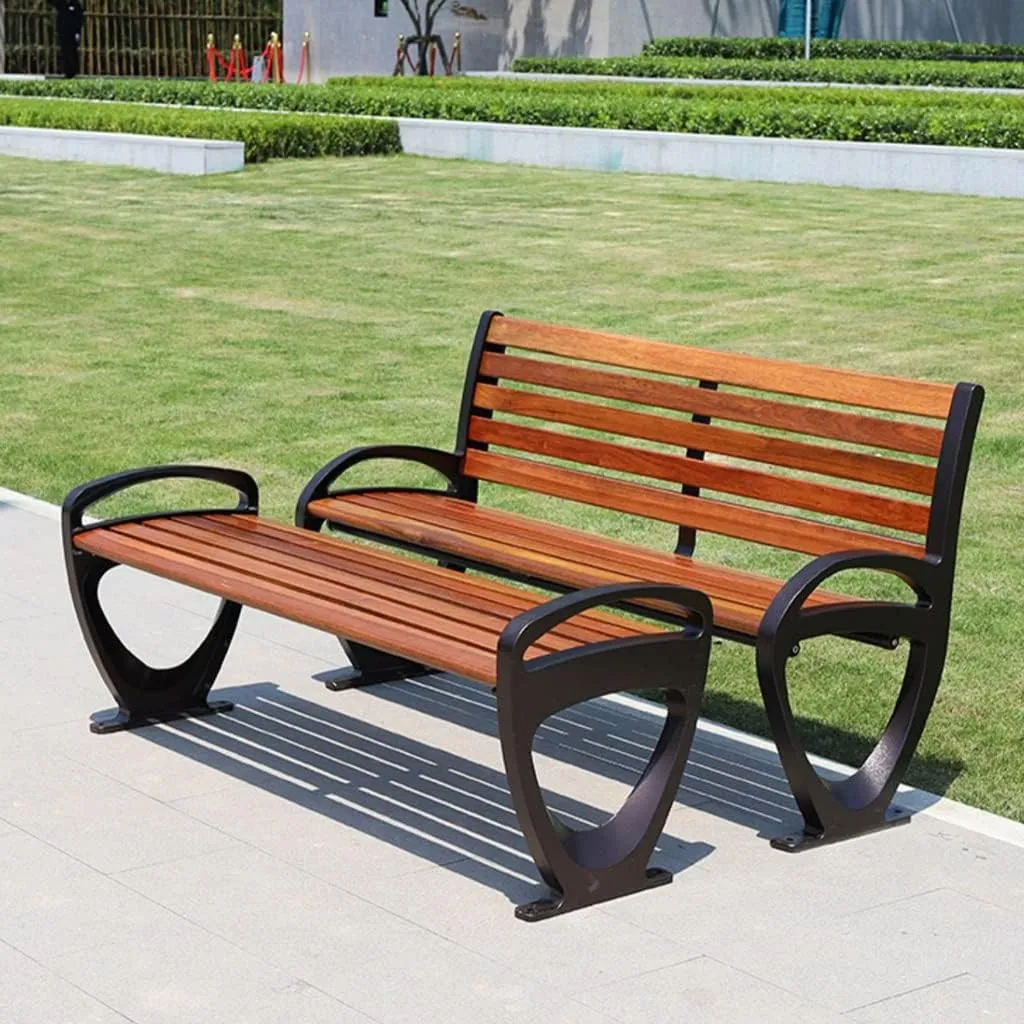 Bench Outdoor Garden Solid Wood Park Chair Outdoor Commercial Pineapple Grid Bench Open-air Pastoral Cast Aluminum Leisure Back Seat Outdoor Garden Bench(B)