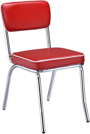 Benjara Benzara Leather Upholstered Metallic Retro Dining Side Chair, Set of Two, Red