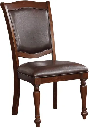 Benjara Wooden Leather Upholstered Chair, Pack of Two, Brown