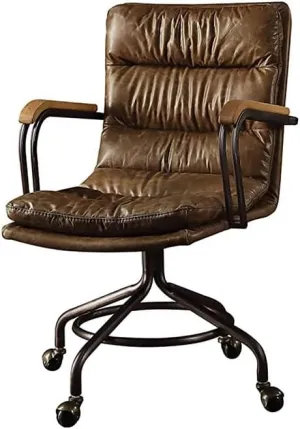 Benzara BM163668 Metal & Leather Executive Office Chair Vintage Whiskey Brown