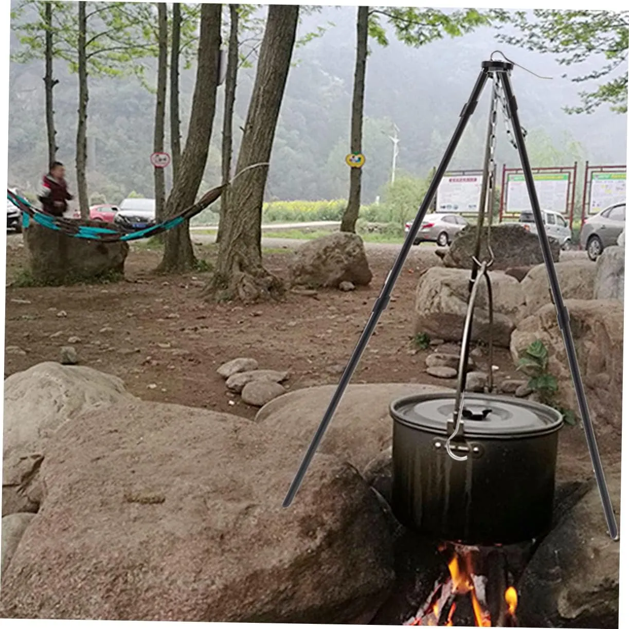 BESPORTBLE Camping Tripod Grill Stand Braces Portable Bbq Plate for Outdoor Cooking Camping Trips