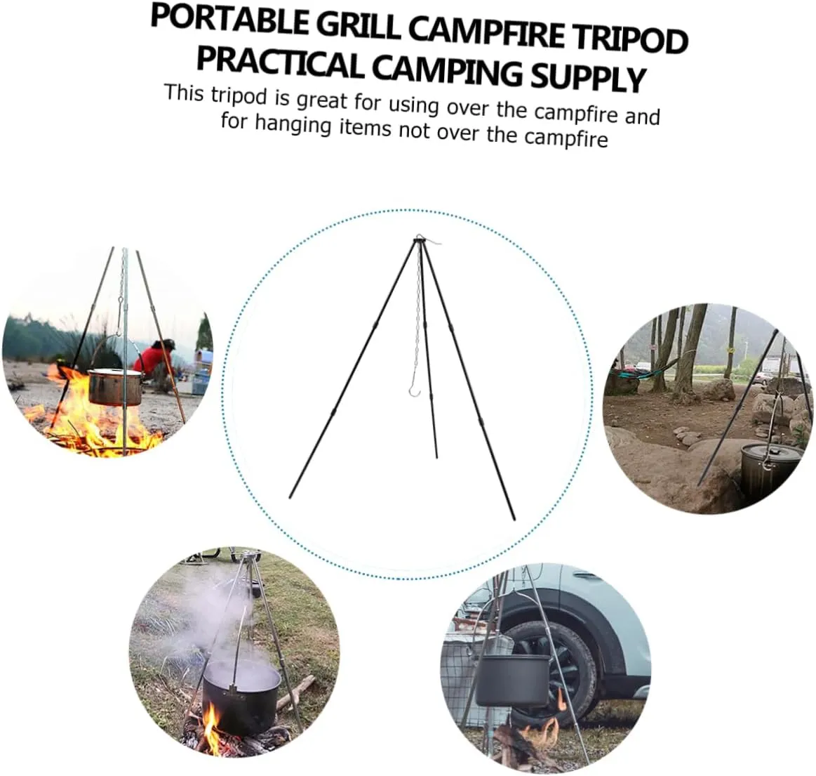 BESPORTBLE Camping Tripod Grill Stand Braces Portable Bbq Plate for Outdoor Cooking Camping Trips