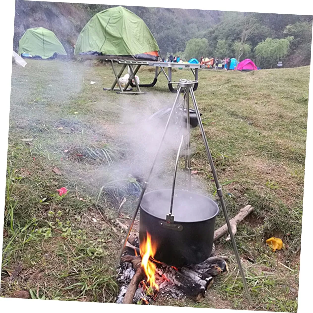 BESPORTBLE Camping Tripod Grill Stand Braces Portable Bbq Plate for Outdoor Cooking Camping Trips