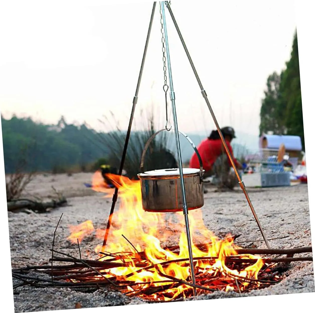 BESPORTBLE Camping Tripod Grill Stand Braces Portable Bbq Plate for Outdoor Cooking Camping Trips