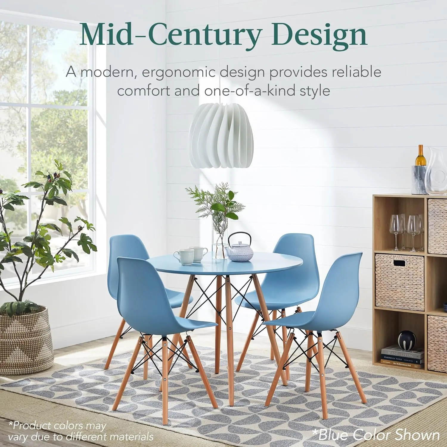 Best Choice Products 5-Piece Dining Set, Compact Mid-Century Modern Table & Chair Set for Home, Apartment w/ 4 Chairs, Plastic Seats, Wooden Legs, Metal Frame - White/Walnut