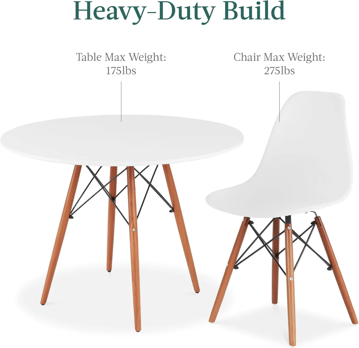 Best Choice Products 5-Piece Dining Set, Compact Mid-Century Modern Table & Chair Set for Home, Apartment w/ 4 Chairs, Plastic Seats, Wooden Legs, Metal Frame - White/Walnut