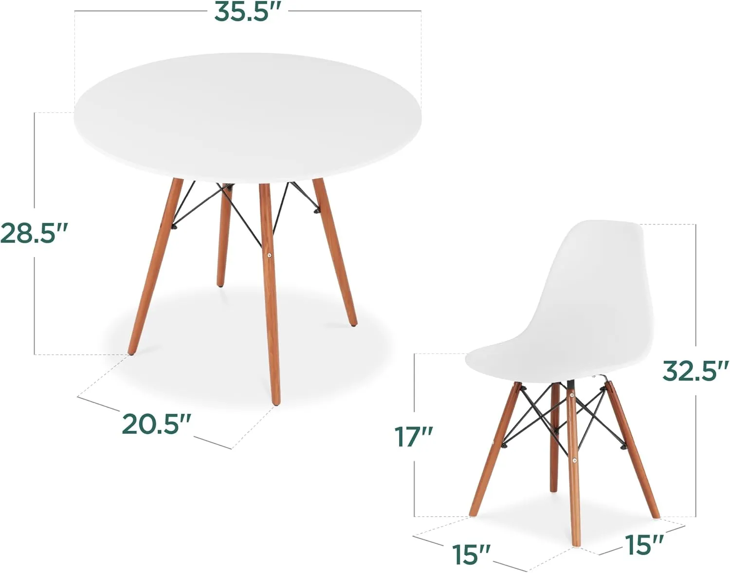 Best Choice Products 5-Piece Dining Set, Compact Mid-Century Modern Table & Chair Set for Home, Apartment w/ 4 Chairs, Plastic Seats, Wooden Legs, Metal Frame - White/Walnut