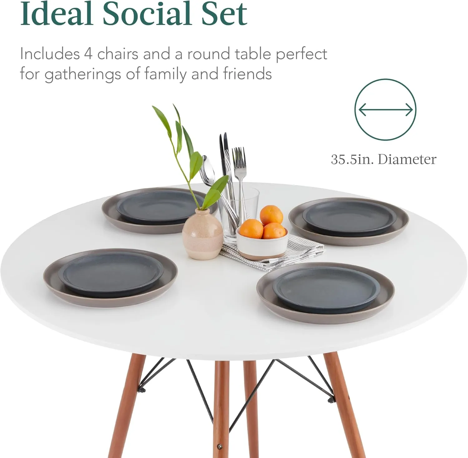 Best Choice Products 5-Piece Dining Set, Compact Mid-Century Modern Table & Chair Set for Home, Apartment w/ 4 Chairs, Plastic Seats, Wooden Legs, Metal Frame - White/Walnut