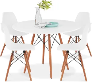 Best Choice Products 5-Piece Dining Set, Compact Mid-Century Modern Table & Chair Set for Home, Apartment w/ 4 Chairs, Plastic Seats, Wooden Legs, Metal Frame - White/Walnut
