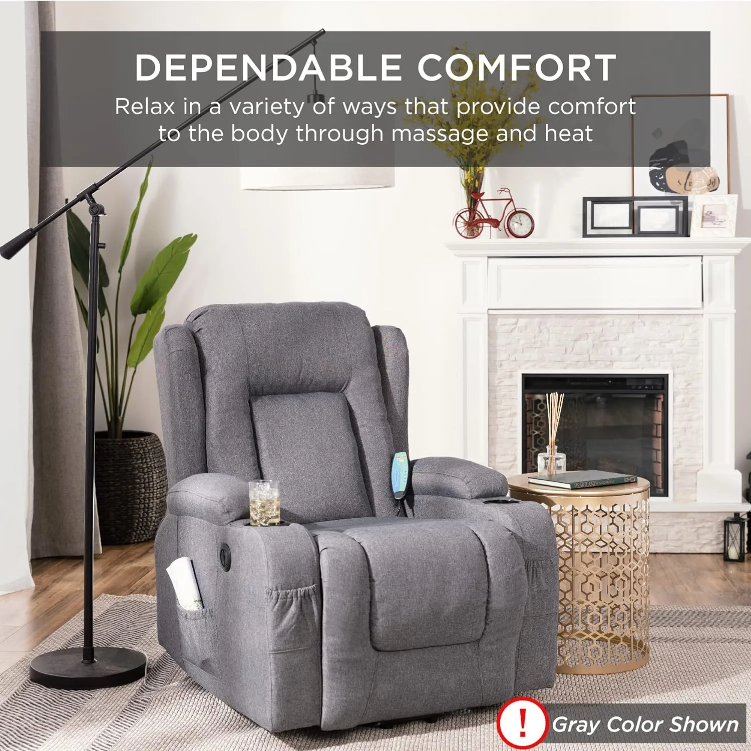 Best Choice Products Modern Linen Electric Power Lift Chair, Recliner Massage Chair, Adjustable Furniture for Back, Legs w/ 3 Positions, USB Port, Heat, Cupholders, Easy-to-Reach Button - Black