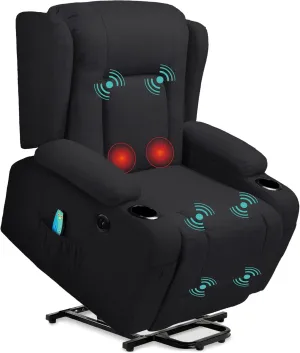 Best Choice Products Modern Linen Electric Power Lift Chair, Recliner Massage Chair, Adjustable Furniture for Back, Legs w/ 3 Positions, USB Port, Heat, Cupholders, Easy-to-Reach Button - Black