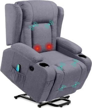 Best Choice Products Modern Linen Electric Power Lift Chair, Recliner Massage Chair, Adjustable Furniture for Back, Legs w/ 3 Positions, USB Port, Heat, Cupholders, Easy-to-Reach Button - Blue