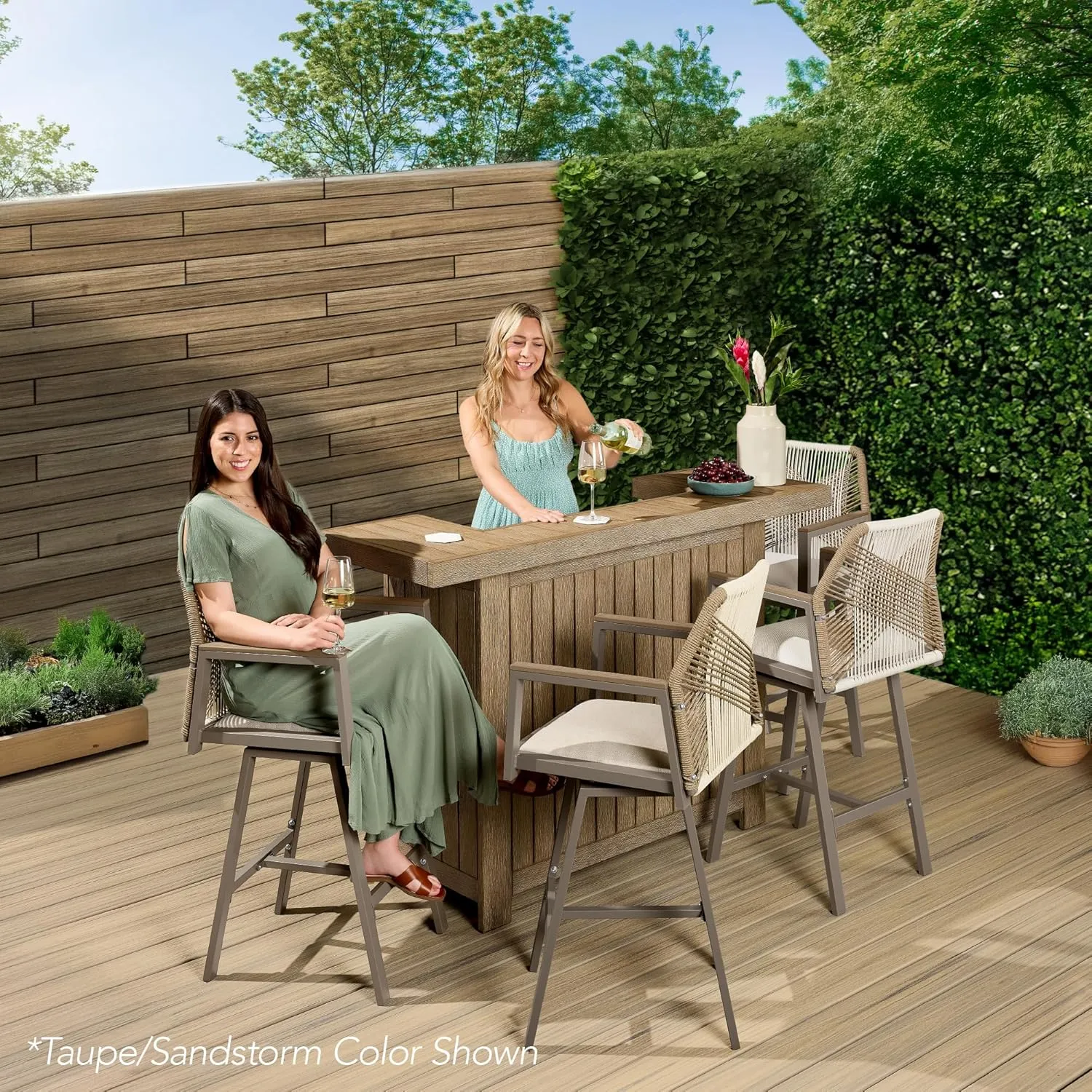 Best Choice Products Outdoor Bar Stools Set of 2, Bar Height, 360° Swivel Aluminum Frame, All-Weather Woven Rope Chair Design w/Armrests - Black/Obsidian