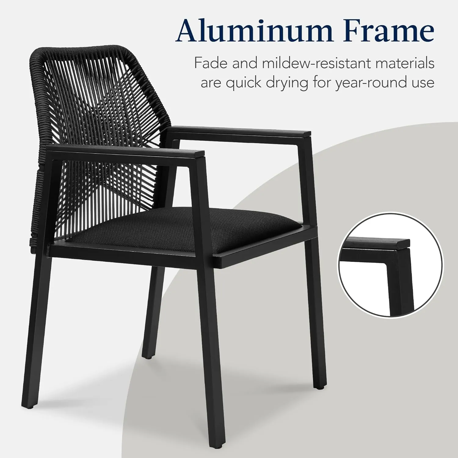 Best Choice Products Outdoor Dining Arm Chair Set of 2, Aluminum Frame with Armrest, All-Weather Woven Rope Chair Design - Black/Obsidian