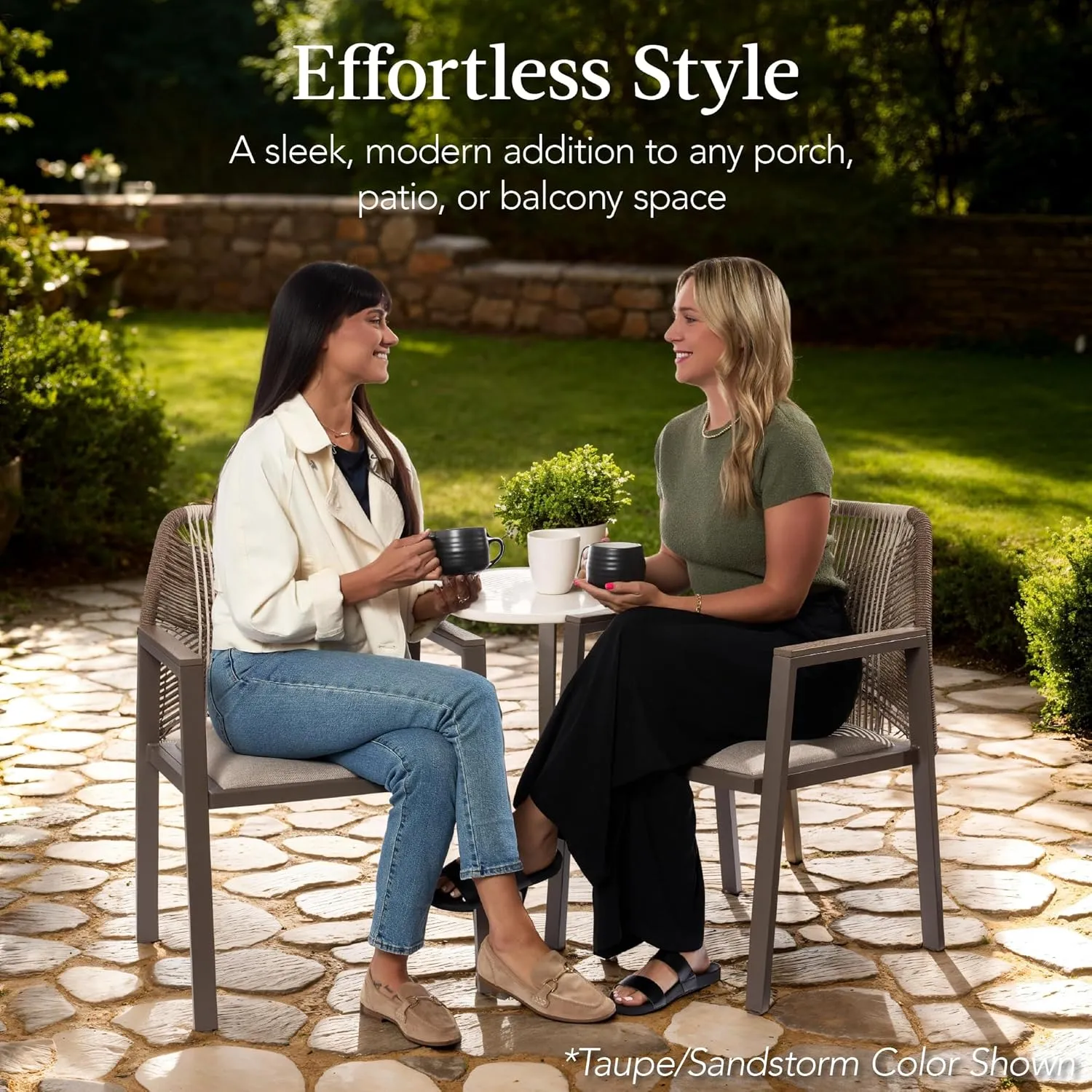 Best Choice Products Outdoor Dining Arm Chair Set of 2, Aluminum Frame with Armrest, All-Weather Woven Rope Chair Design - Black/Obsidian