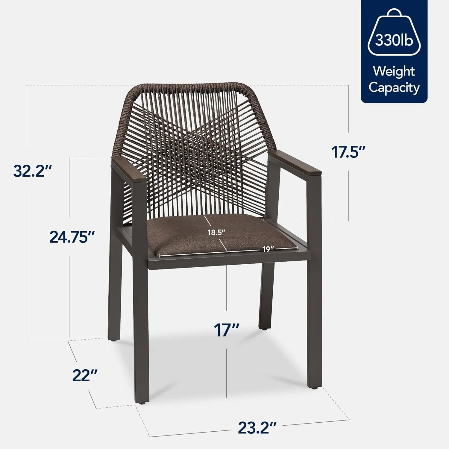 Best Choice Products Outdoor Dining Arm Chair Set of 2, Aluminum Frame with Armrest, All-Weather Woven Rope Chair Design - Brown/Mocha
