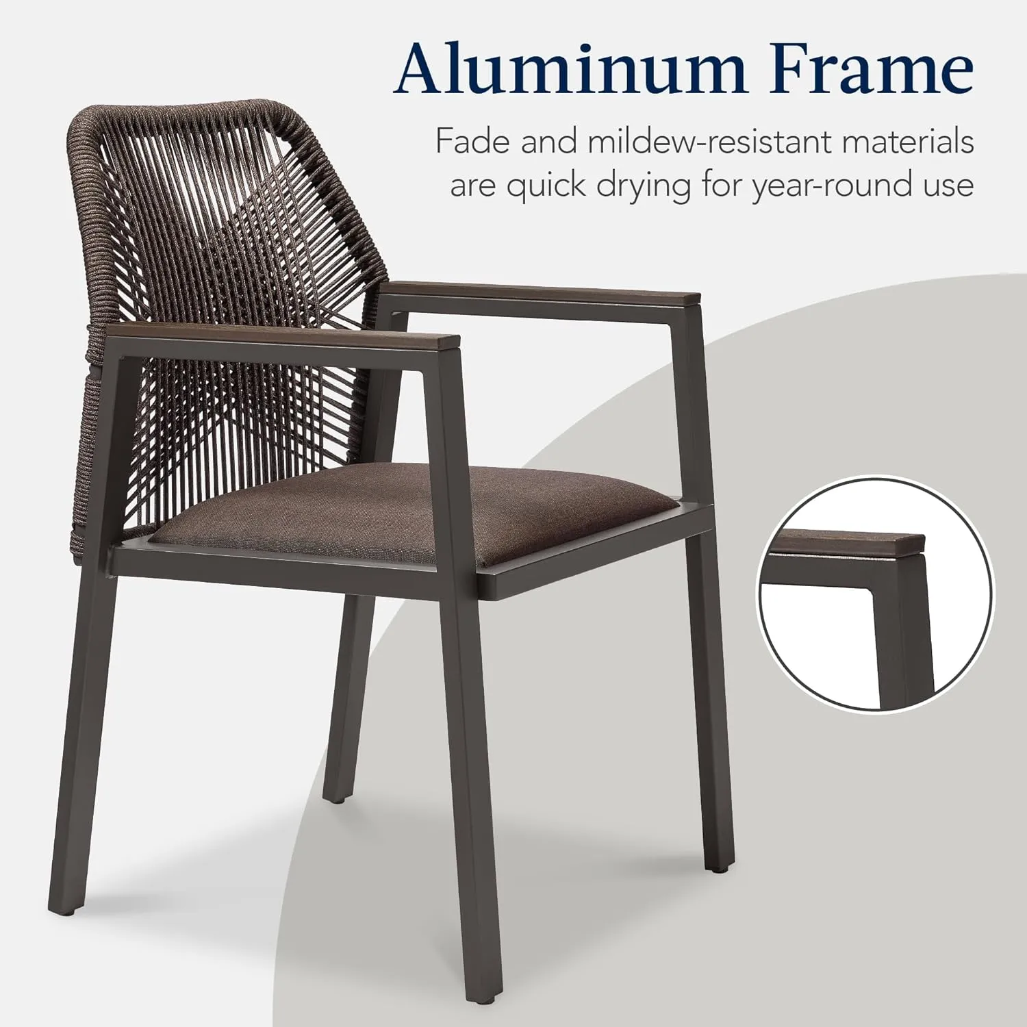 Best Choice Products Outdoor Dining Arm Chair Set of 2, Aluminum Frame with Armrest, All-Weather Woven Rope Chair Design - Brown/Mocha