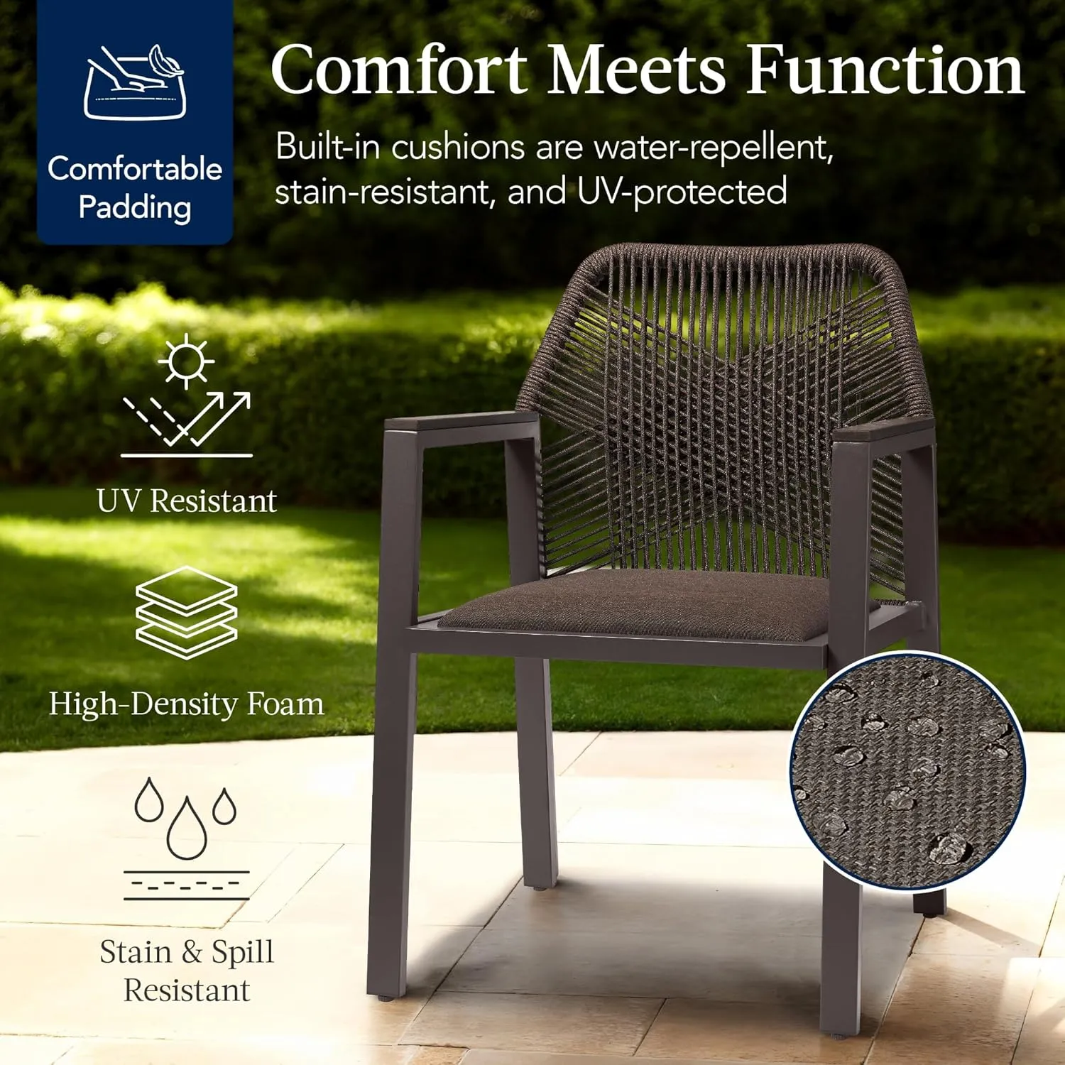 Best Choice Products Outdoor Dining Arm Chair Set of 2, Aluminum Frame with Armrest, All-Weather Woven Rope Chair Design - Brown/Mocha