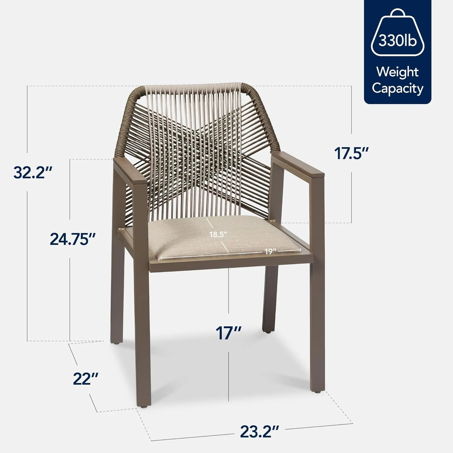 Best Choice Products Outdoor Dining Arm Chair Set of 2, Aluminum Frame with Armrest, All-Weather Woven Rope Chair Design -Taupe/Sandstorm