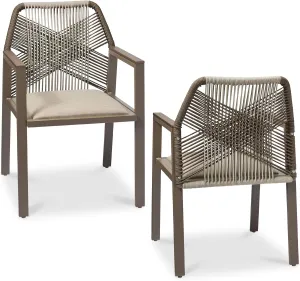 Best Choice Products Outdoor Dining Arm Chair Set of 2, Aluminum Frame with Armrest, All-Weather Woven Rope Chair Design -Taupe/Sandstorm
