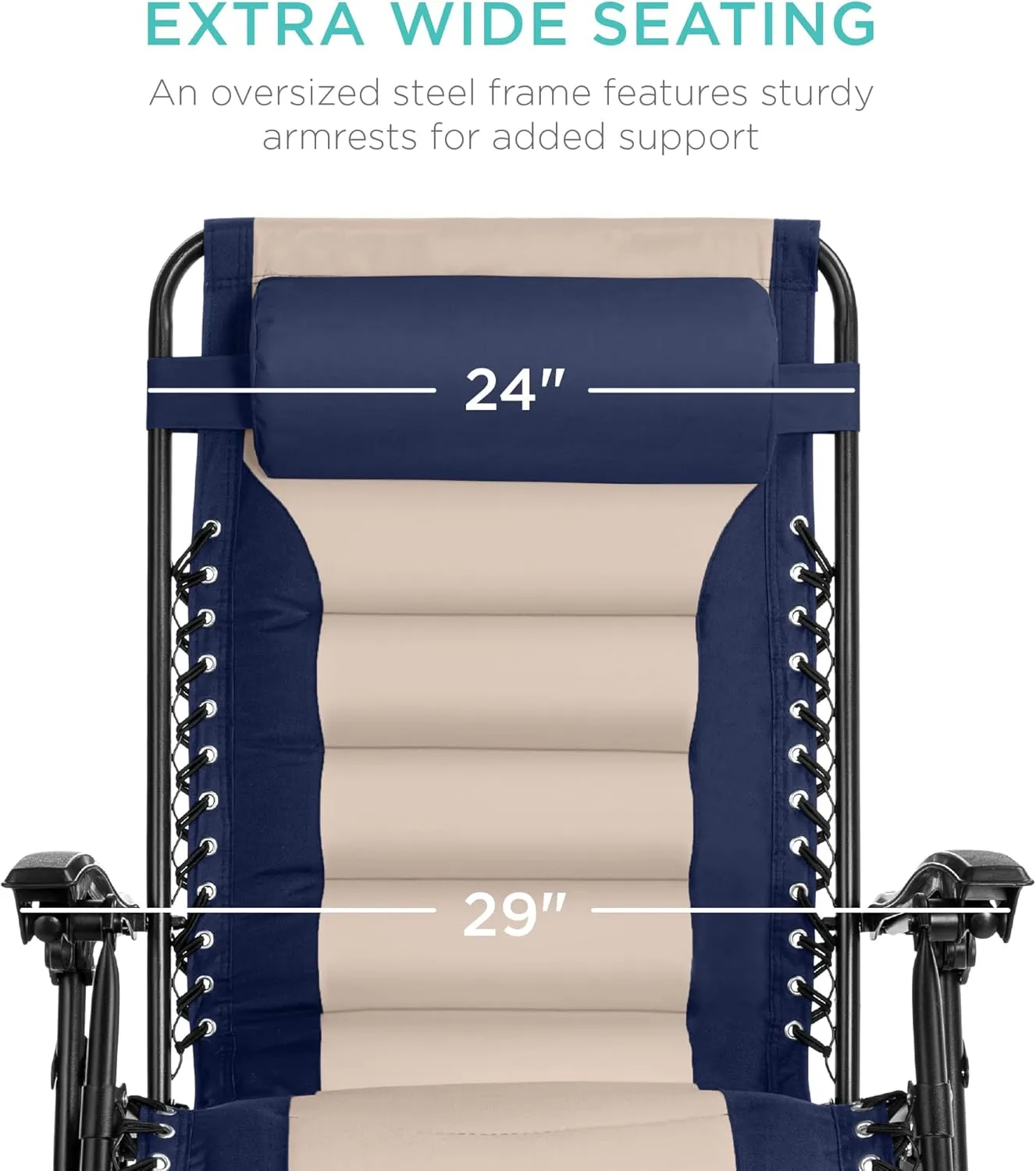 Best Choice Products Oversized Padded Zero Gravity Chair, Folding Outdoor Patio Recliner, XL Anti Gravity Lounger for Backyard w/Headrest, Cup Holder, Side Tray, Polyester Mesh - Navy/Oyster