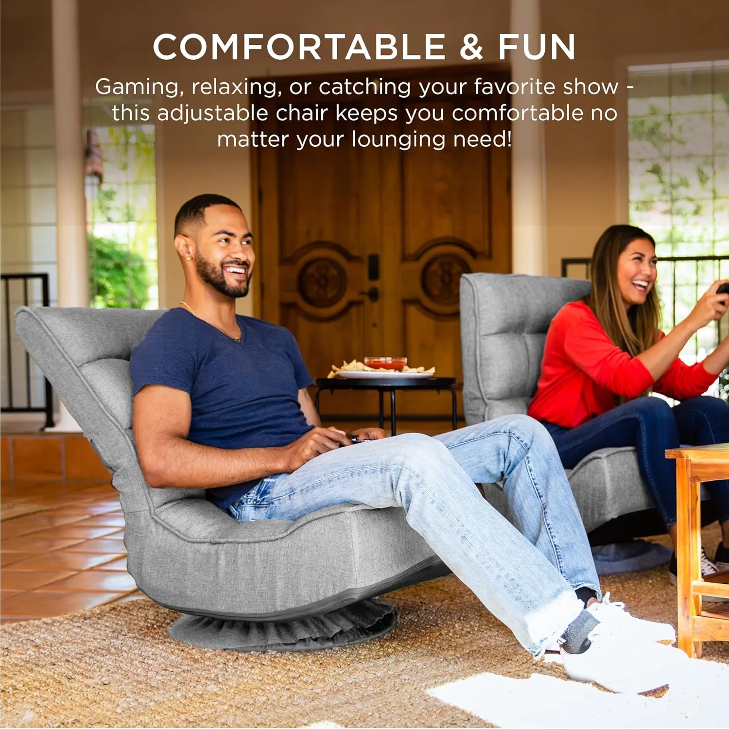Best Choice Products Reclining Folding Floor Gaming Chair for Home, Office, Lounging, Reading w/ 360-Degree Swivel, 4 Adjustable Positions, Tufted Cushions - Gray