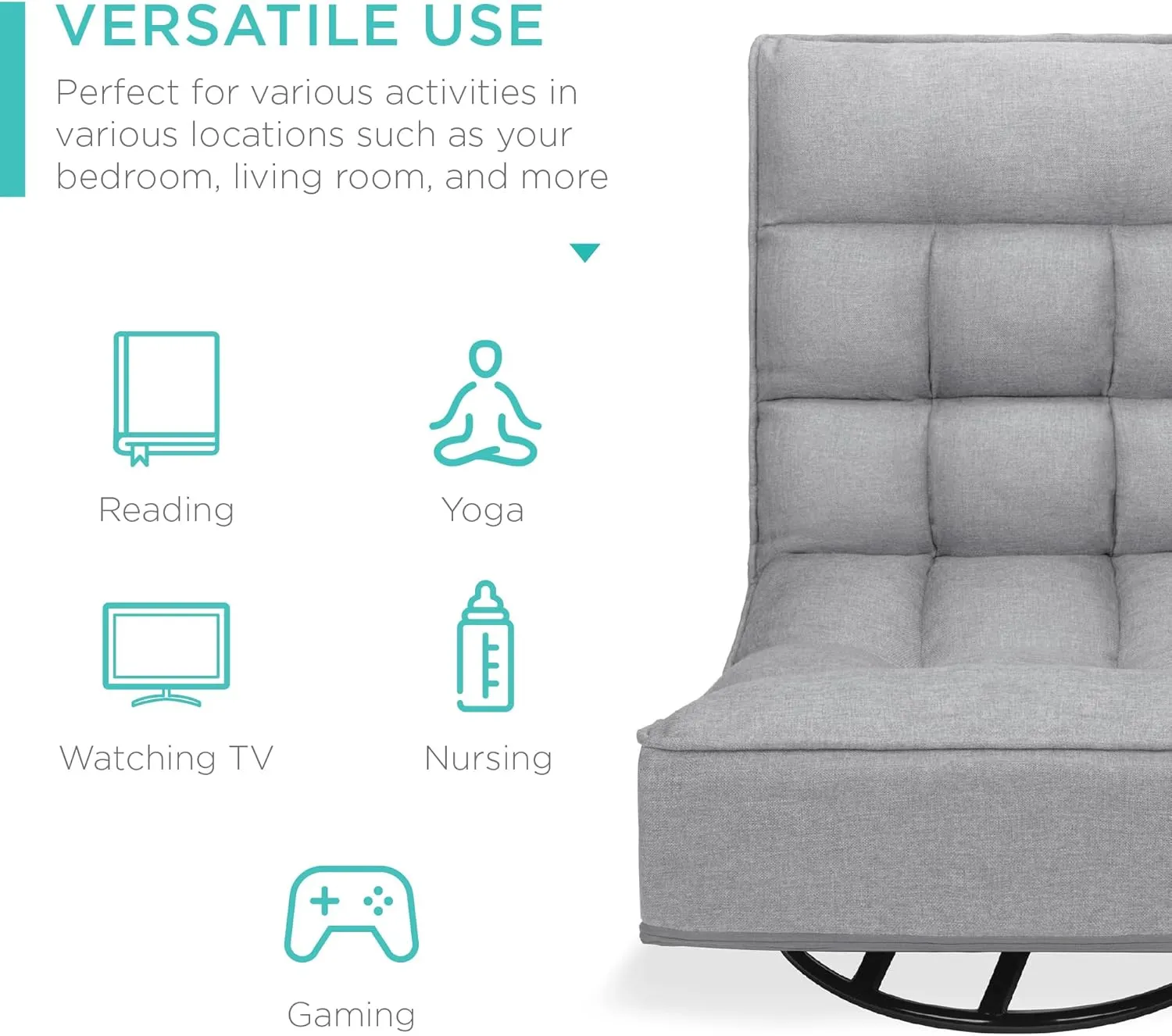 Best Choice Products Reclining Folding Floor Gaming Chair for Home, Office, Lounging, Reading w/ 360-Degree Swivel, 4 Adjustable Positions, Tufted Cushions - Gray