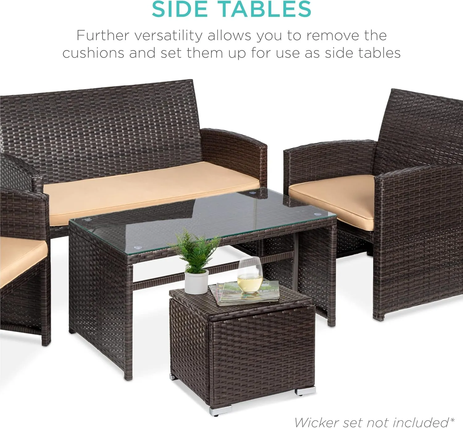 Best Choice Products Set of 2 Wicker Ottomans, Multipurpose Outdoor Furniture for Patio, Backyard, Additional Seating, Footrest, Side Table w/Storage, Removable Cushions - Brown/Beige