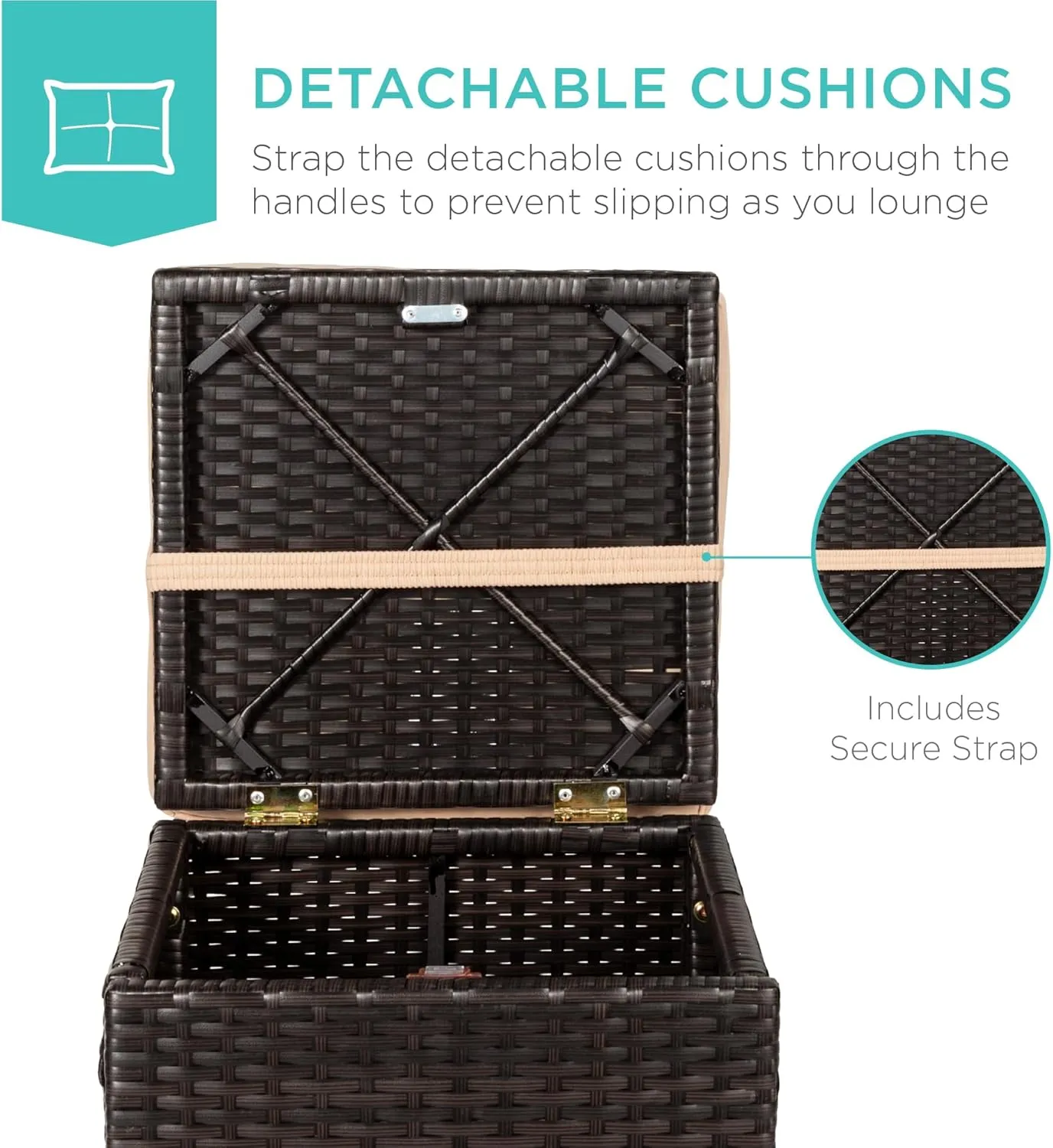 Best Choice Products Set of 2 Wicker Ottomans, Multipurpose Outdoor Furniture for Patio, Backyard, Additional Seating, Footrest, Side Table w/Storage, Removable Cushions - Brown/Beige