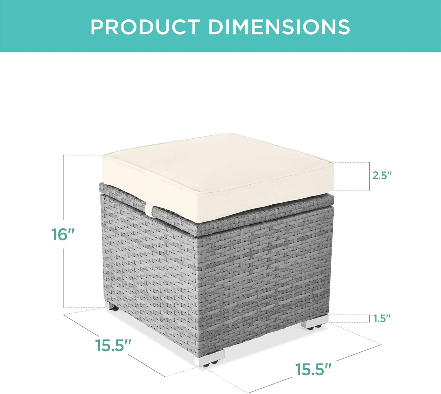 Best Choice Products Set of 2 Wicker Ottomans, Multipurpose Outdoor Furniture for Patio, Backyard, Additional Seating, Footrest, Side Table w/Storage, Removable Cushions - Cream/Gray